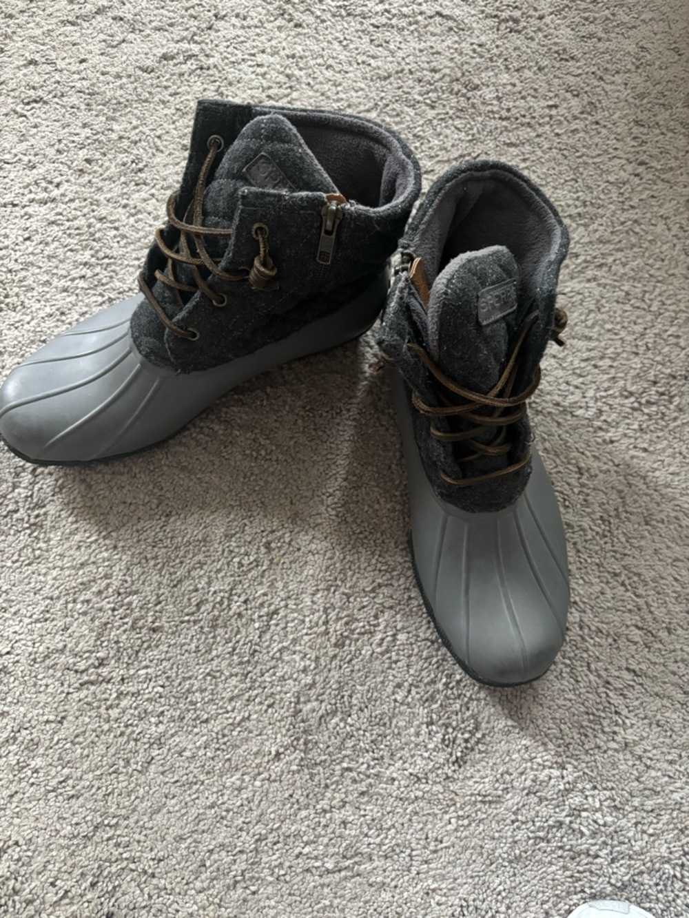 Gray Duck Boots with Faux Shearling Collar